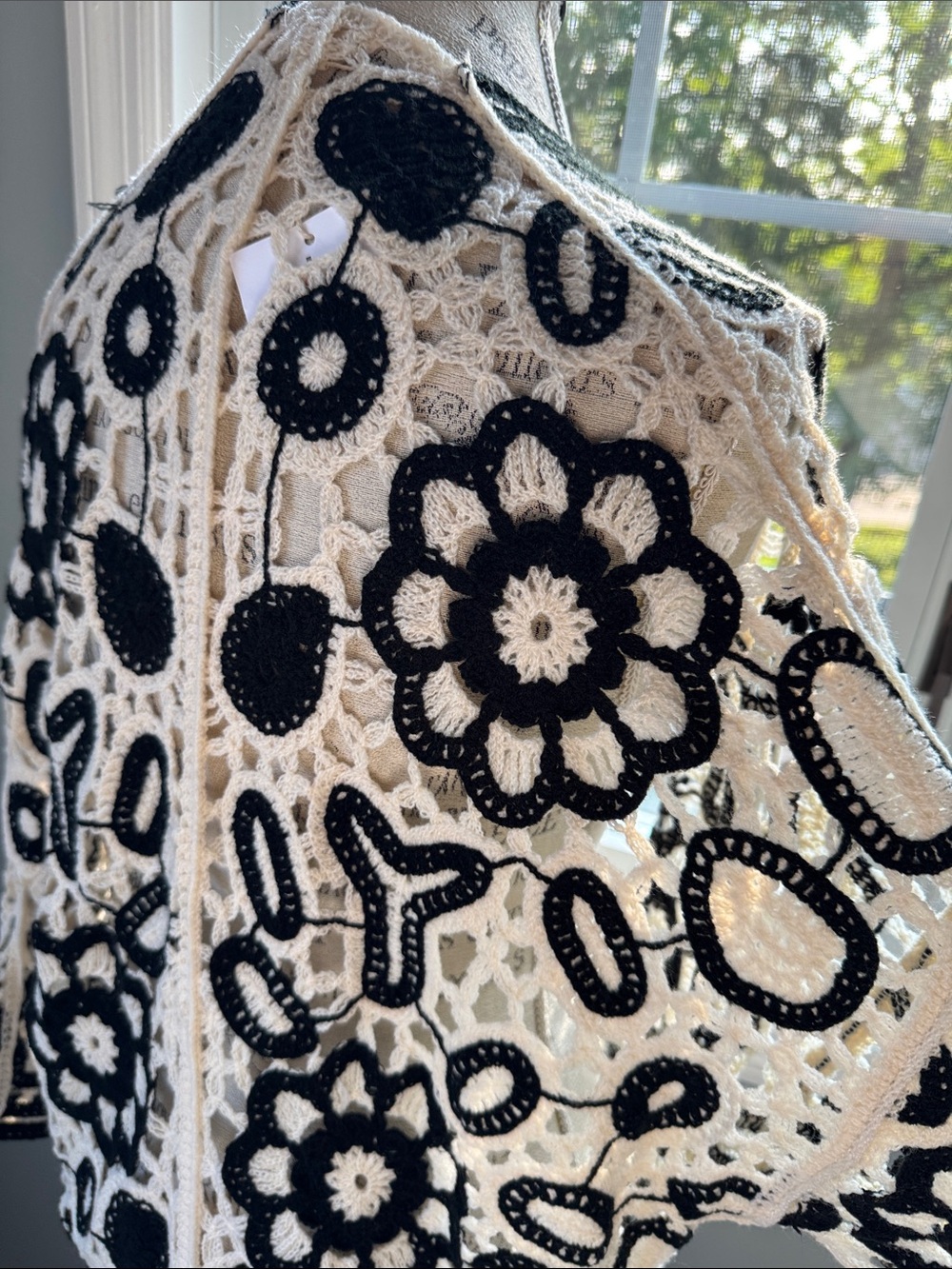 POL onyx edge boho open weave floral cardigan duster NWT OS - Picture 5 of 8